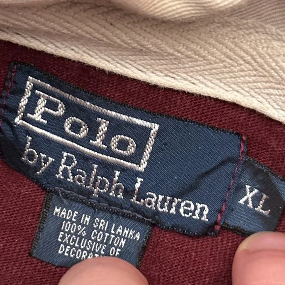 VTG Polo Ralph Lauren Rugby Hoodie Mens XL Red Blue Striped Collared Distressed - Picture 2 of 11